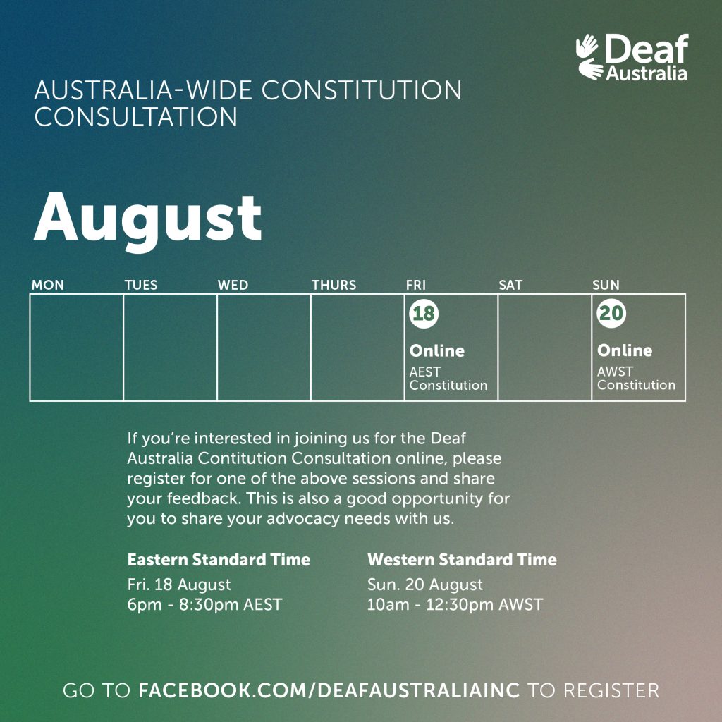 Online AEST Constitution Consultation Deaf Australia